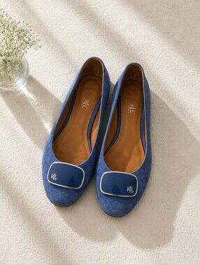 Lauren Ralph Lauren Blue Suede Ballet Preppy Slip On Flats/shoes. Ladies 6B